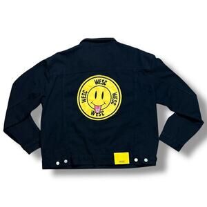 Conspiracy by WESC Denim Jacket Unisex Black Smiley Face Trucker  M-XXL W-XXXL